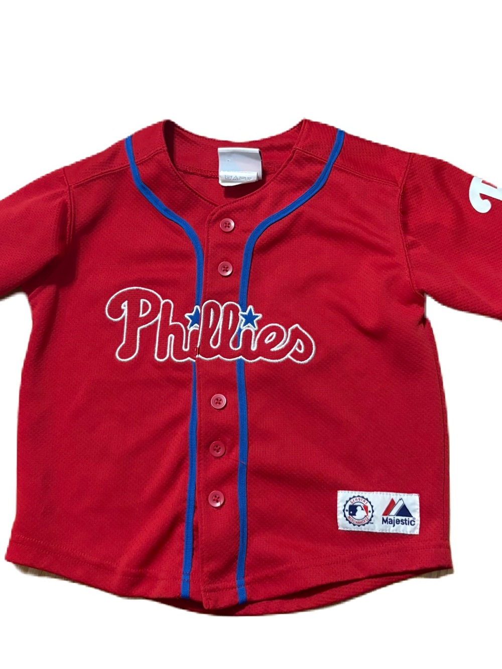 Majestic Phillies Red Kids Button-Up Jersey Sz 4T Philadelphia Baseball MLB